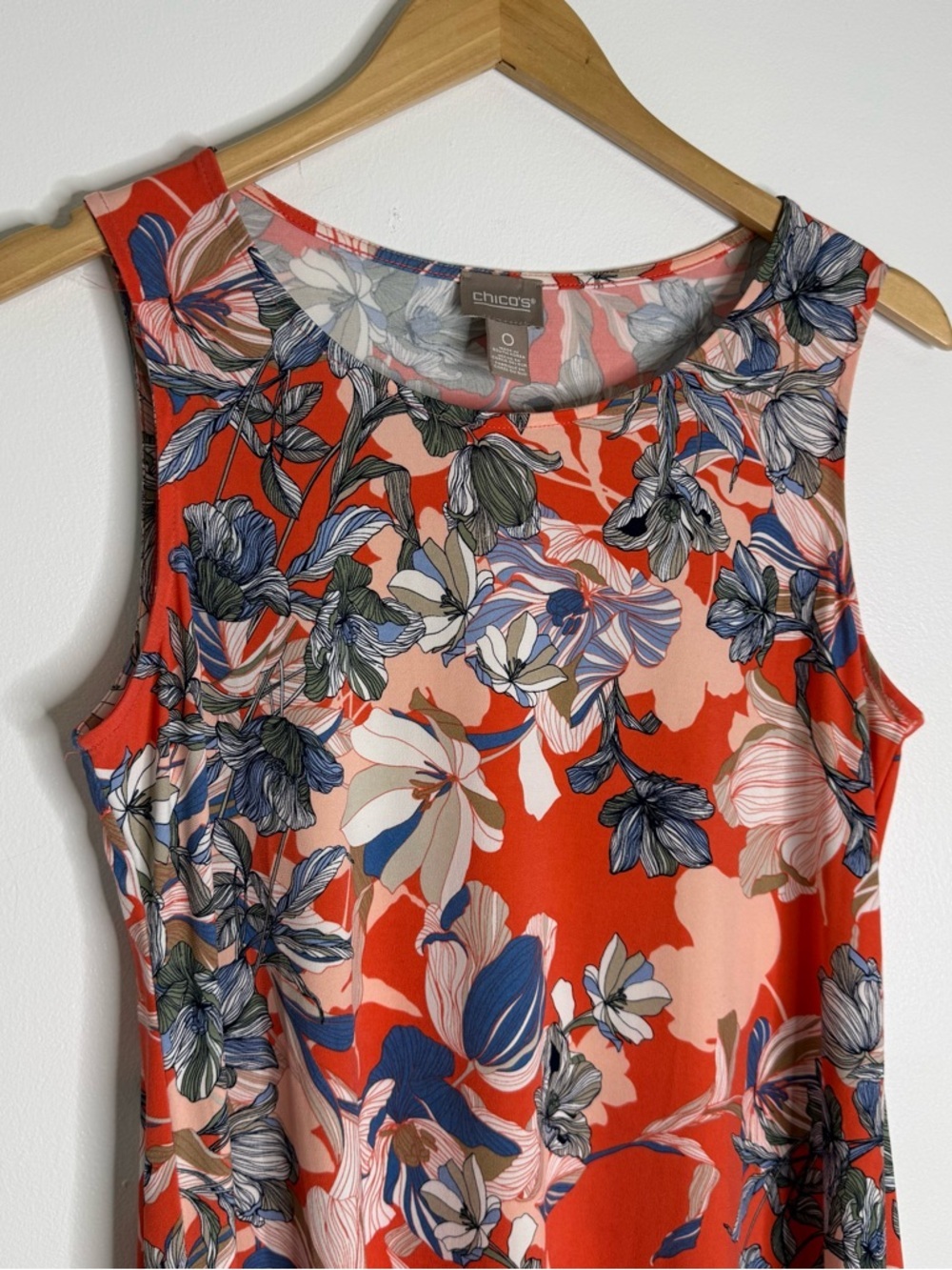 Chico’s Floral Sleeveless Dress Size 0 (US S 4/6) Orange Blue Swing - Picture 6 of 7